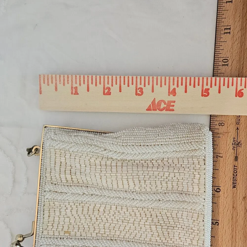Vintage Walborg White Beaded Kiss Lock Evening Bag